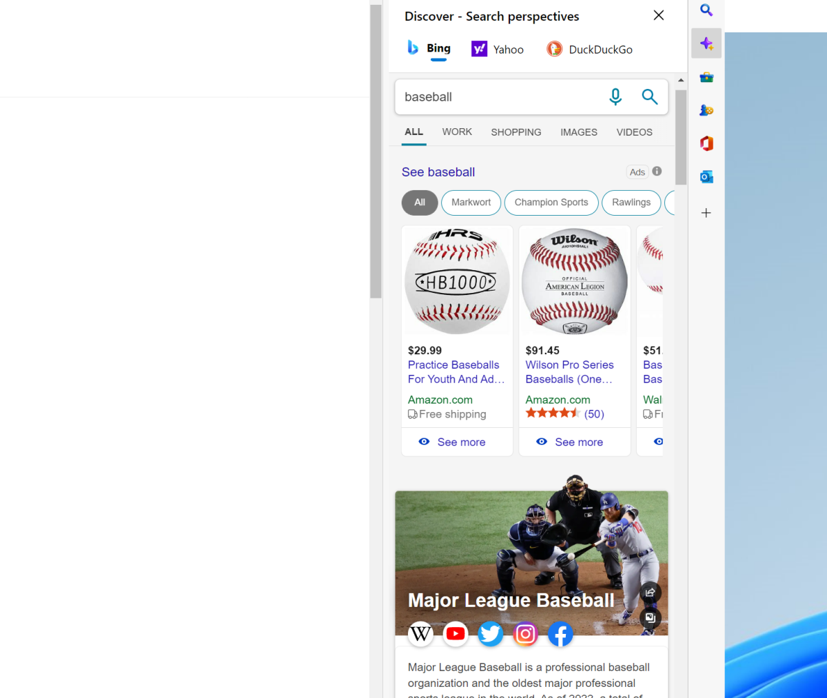 Microsoft Edge sidebar discover