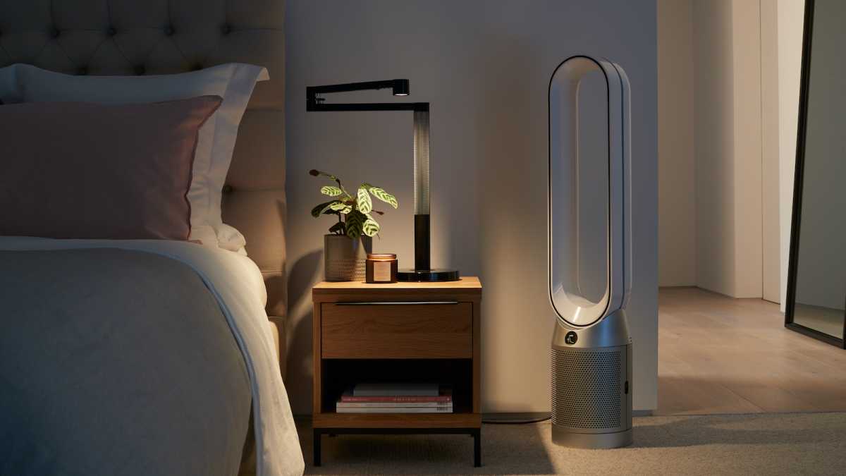 Looped Dyson air purifier in a bedroom