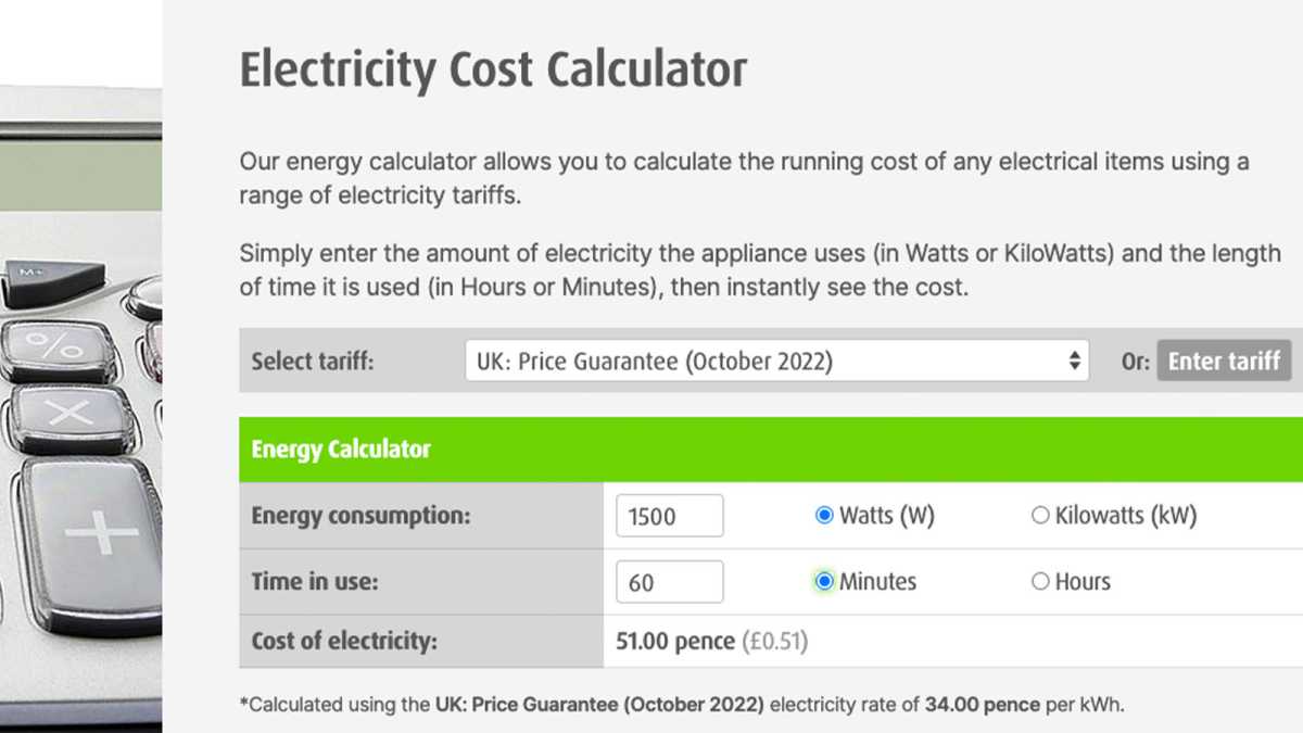 Image of the online energy cost calculator