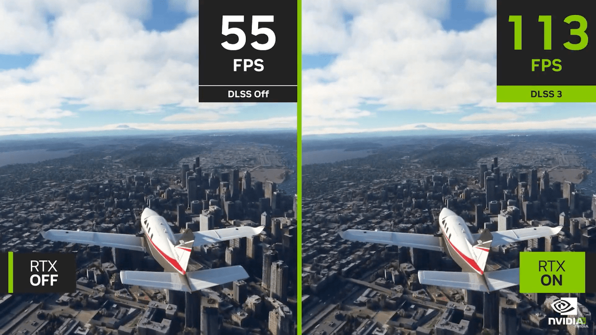 RTX frame rate comparison for Microsoft Flight Simulator