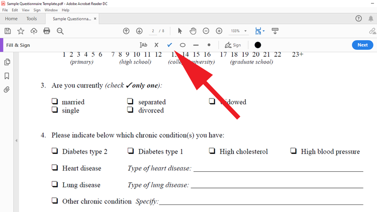 How to add a tick symbol to a PDF