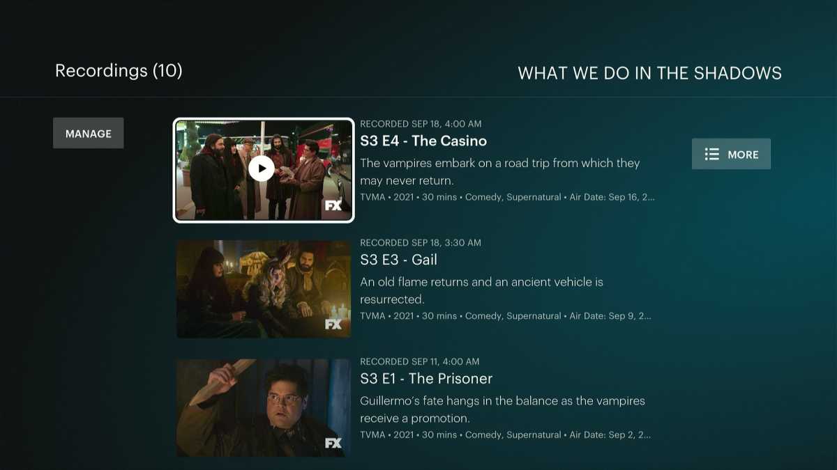 Hulu DVR recordings meni