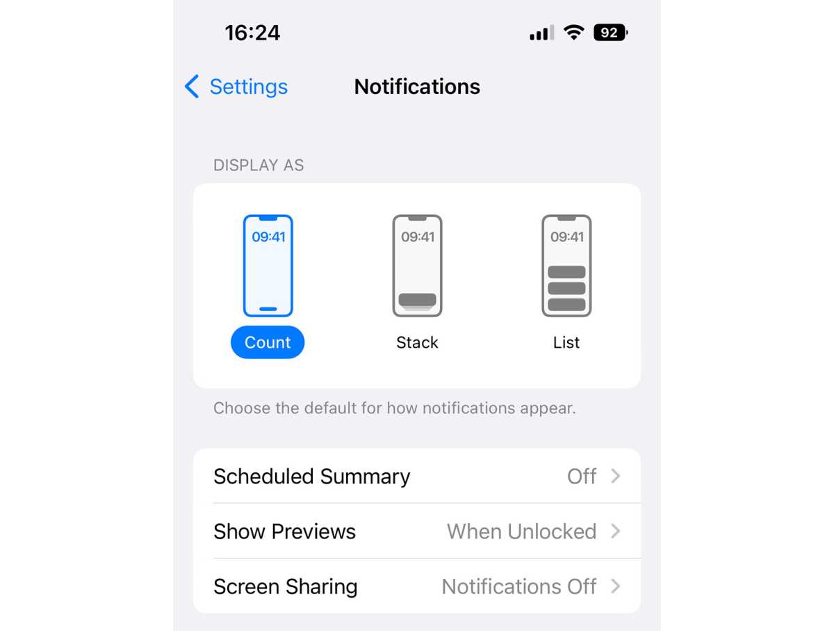 iOS 16 Notifications settings