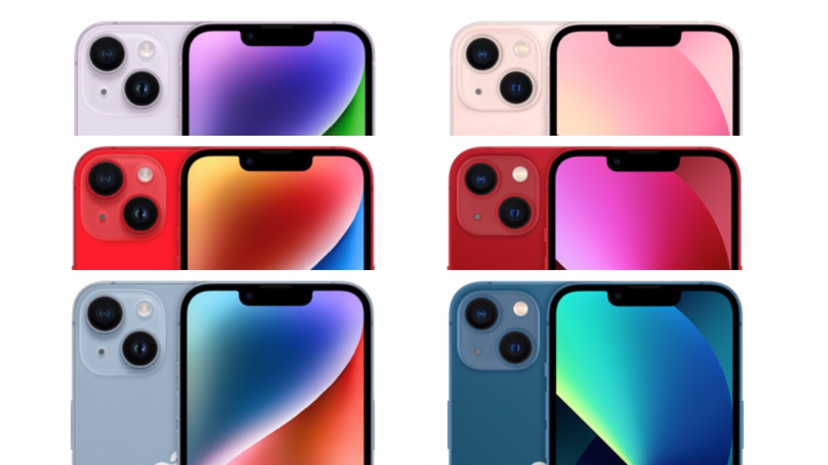 Color comparison between iPhone 14 and 13