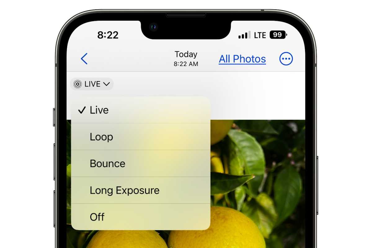 iOS 16 Live Photo options