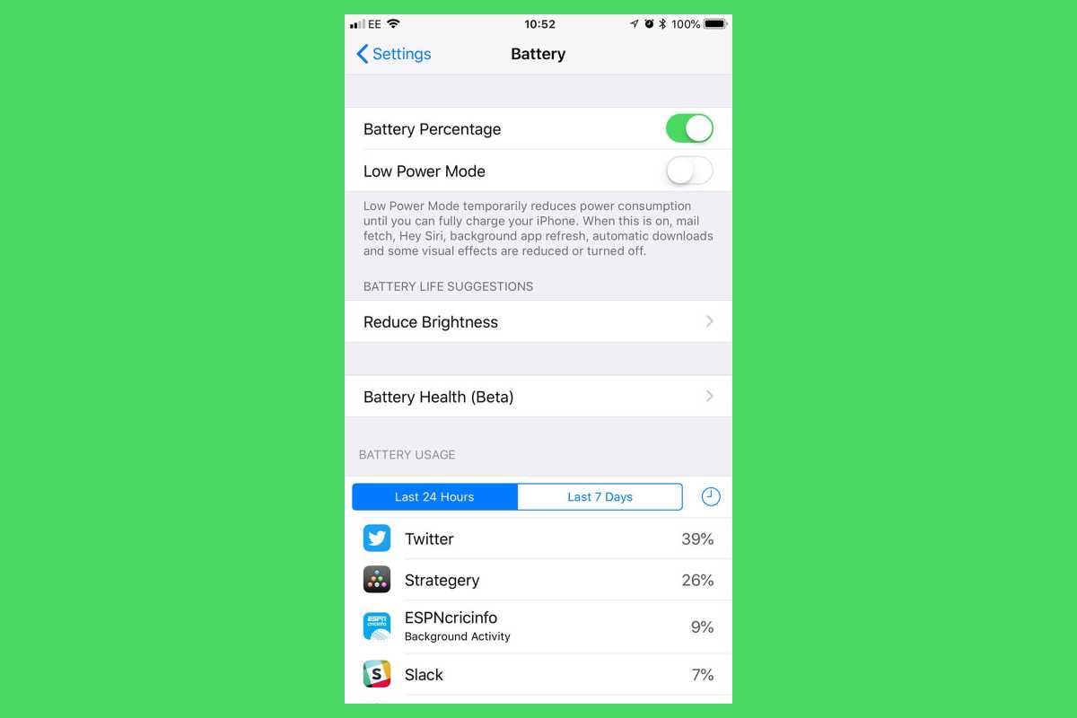 iPhone SE battery percentage settings
