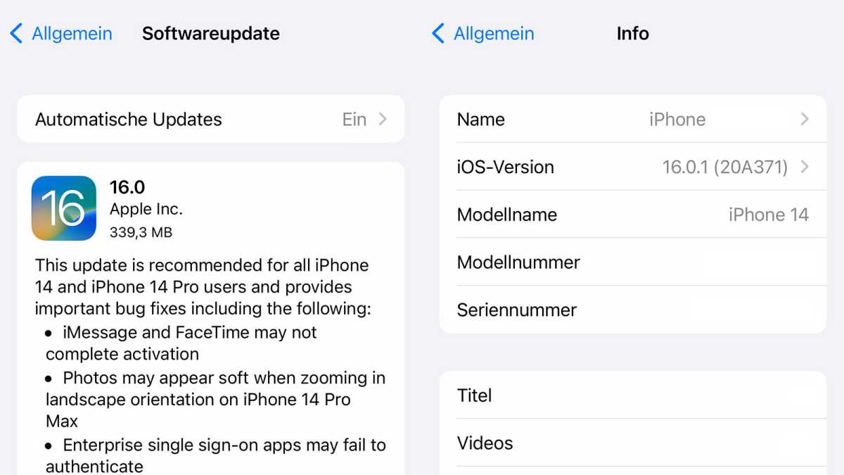 iPhone 14 mit iOS 16.0.1