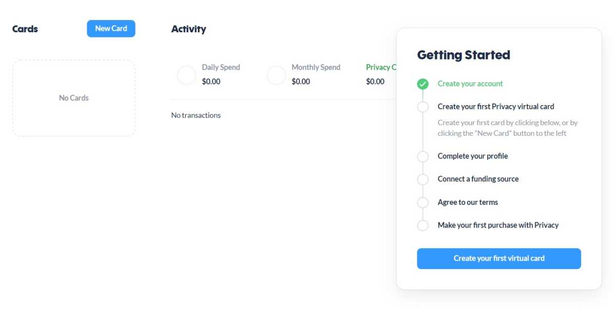 Setting up a virtual card on Privacy.com