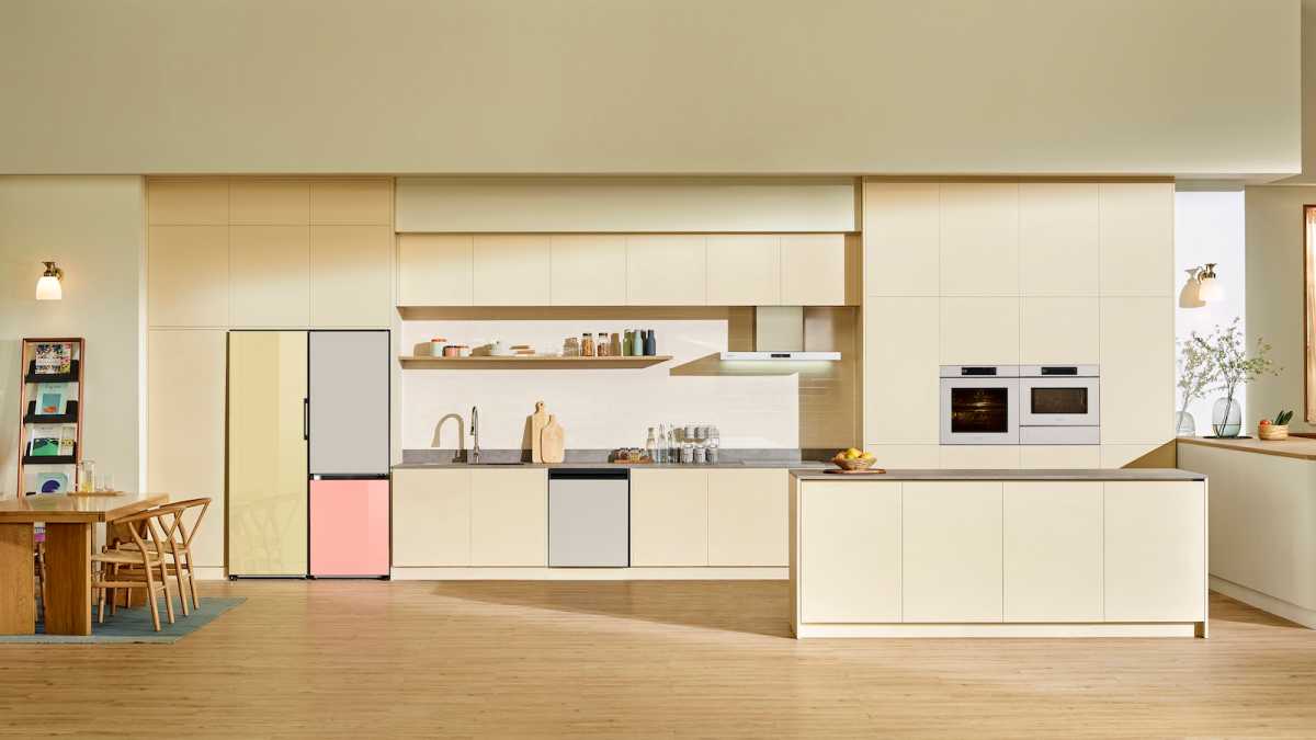 Samsung appliances in a modern white kitchen