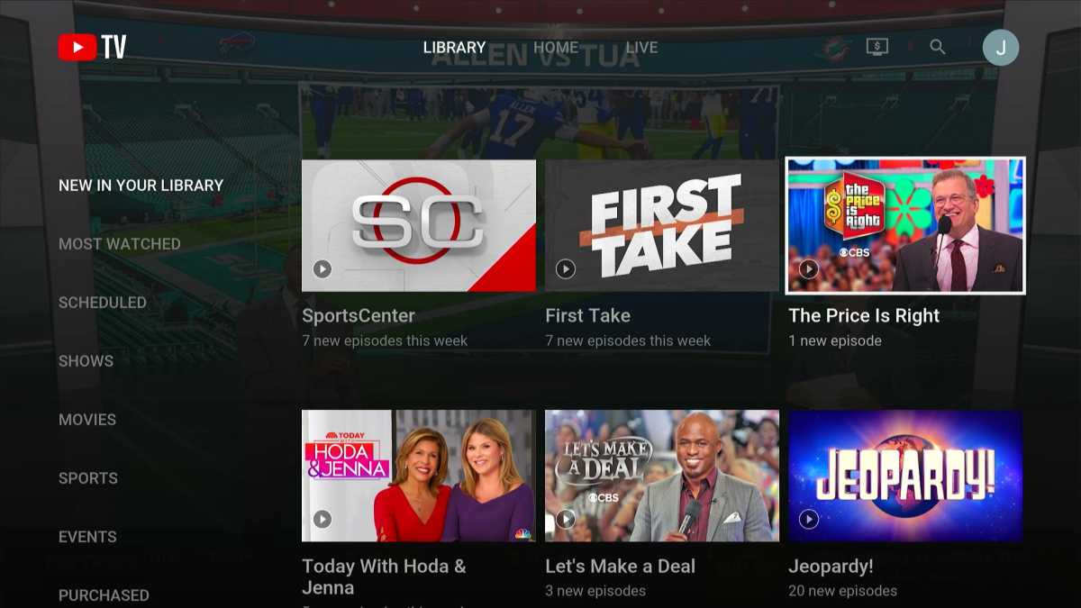 YouTube TV "Library" section