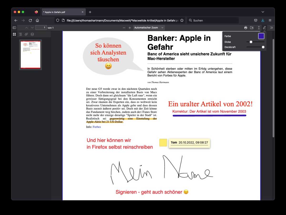 Firefox 107 lässt PDFs bearbeiten