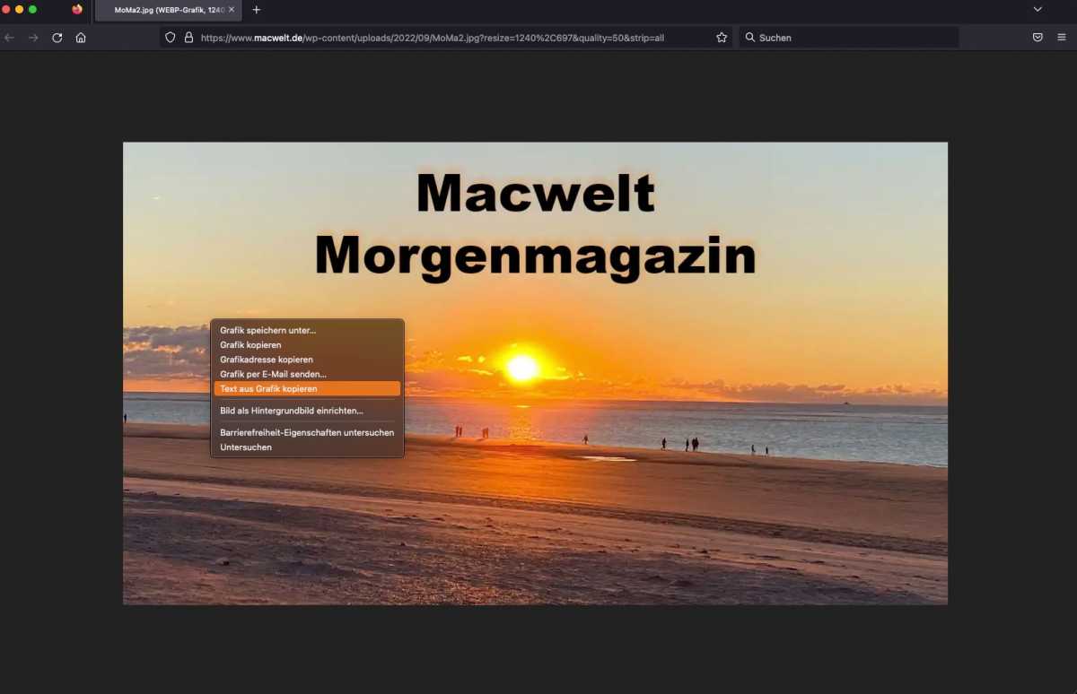 Firefox 107: Texte aus Bilder kopieren