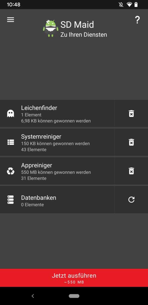 Mit der Basis-Version von „SD Maid“ entfernen Sie nicht mehr gebrauchte Dateien und Ordner, löschen aber auch den Cache von Apps. Die Pro-Version für knapp 4 Euro entfernt zudem doppelte Bilder, Screenshots und mehr.