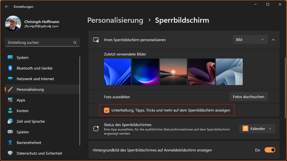Windows 11: Einstellungen für "Personalisierung"