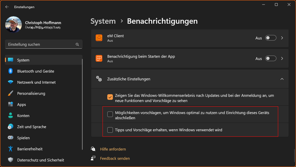 Windows 11: Einstellungen für "Benachrichtigungen"