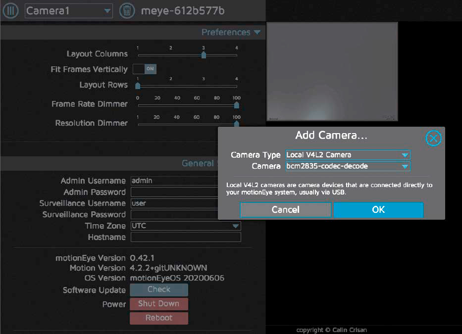 Motioneye-OS ist nicht auf eine Kamera begrenzt: Diesen Dialog brauchen Sie beispielsweise auch, wenn Sie eine weitere Kamera installieren möchten.
