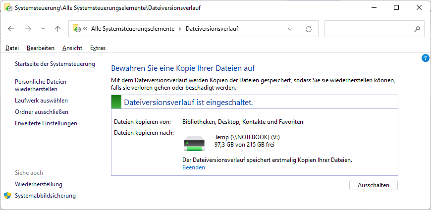 Der Dateiversionsverlauf von Windows überwacht die vom Benutzer angegebenen Ordner und legt automatisch Sicherheitskopien der dort enthaltenen Dateien an.