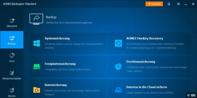Funktionsreiches Backup-Tool: Aomei Backupper Standard kann Partitionen und Festplatten sowie einzelne Ordner sichern. Die Sync-Funktion eignet sich für regelmäßige Backups.