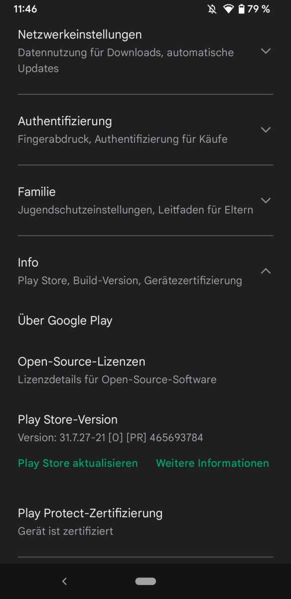 Nicht nur das Betriebssystem und Apps, sondern auch der Google Play Store selbst braucht ab und zu ein Update. Da dies nicht immer automatisch geschieht, sollten Sie gelegentlich prüfen, ob der Play Store aktuell ist.