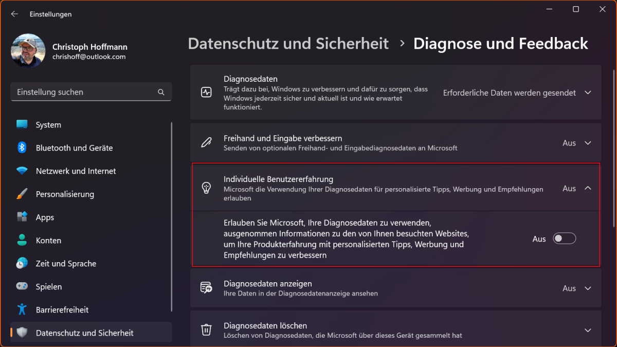 Windows 11: Einstellungen "Diagnose"