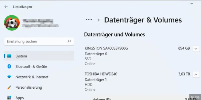Neu in Windows 11: Die Verwaltung von Datenträgern über die „Einstellungen“ bietet nur Basisfunktionen. Wer mehr benötigt, greift zu anderen Tools, beispielsweise zu Minitool Partition Wizard.
