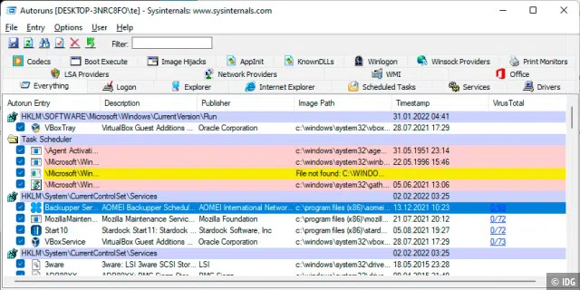 Was blockiert den PC? Autoruns findet alle Programme und Dienste, die Windows automatisch startet. Für einen schnelleren Systemstart deaktivieren Sie unnötige Programme.