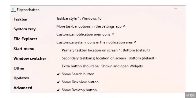 Windows-10-Einstellungen unter Windows 11: Das Tool Explorer Patcher reaktiviert einen Großteil der bisherigen Einstellungen für Taskleiste und Windows- Explorer.