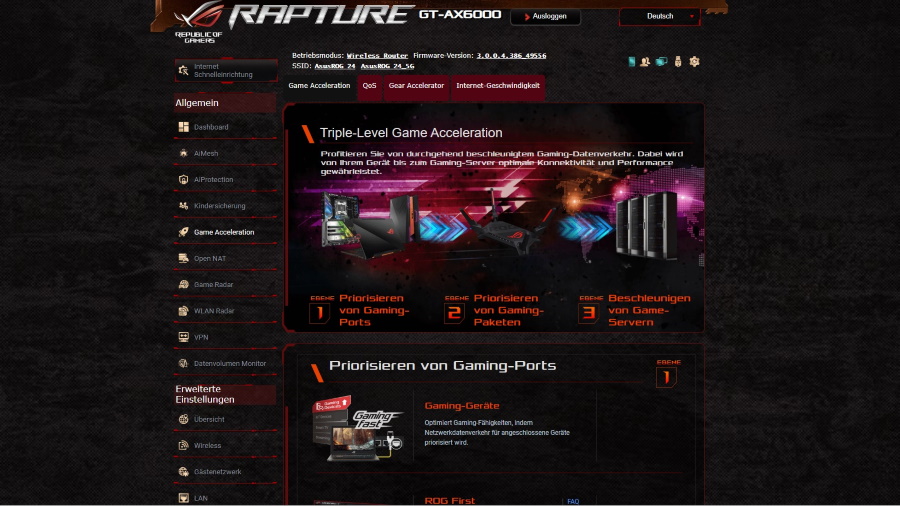Asus GT-AX6000 Menü-Funktion Game Acceleration