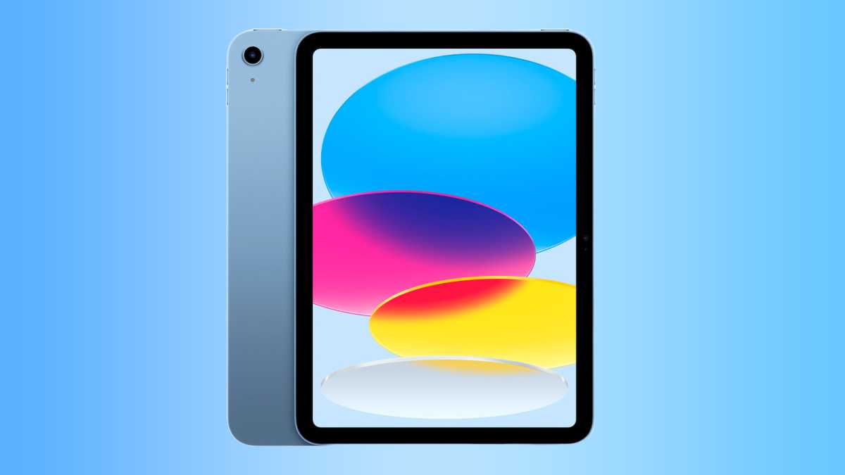 New iPad 10.9 (10th-gen) on a blue gradient background