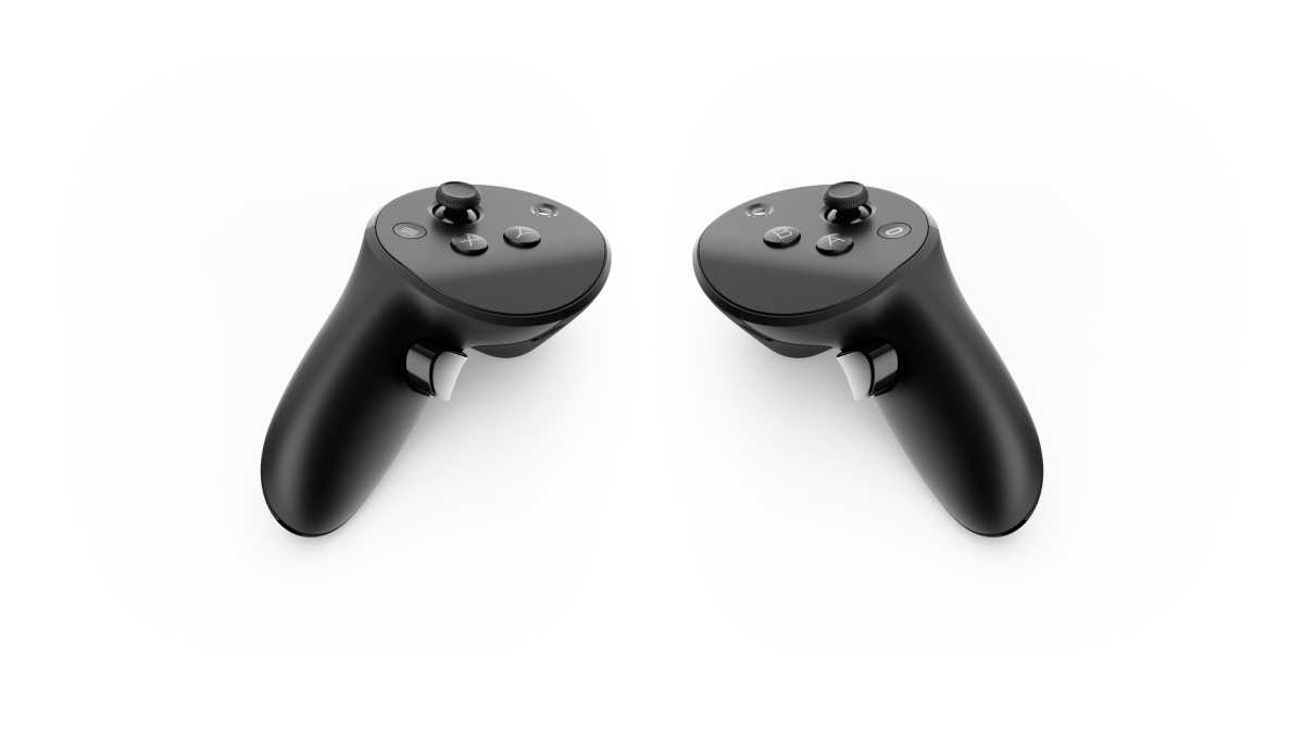 Meta Quest Pro controllers on white background