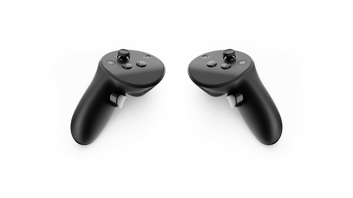 Meta Quest Pro controllers on a white background
