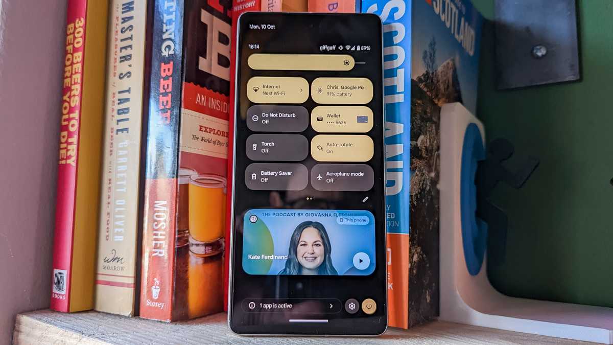 Google Pixel 7 on shelf with books