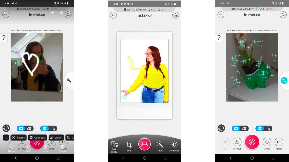 InstaxAir screenshots on Instax Mini Link 2