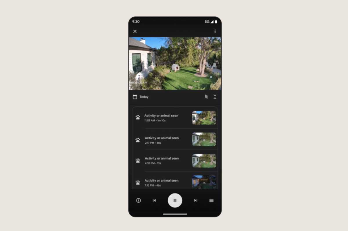 Google Home app cameras view