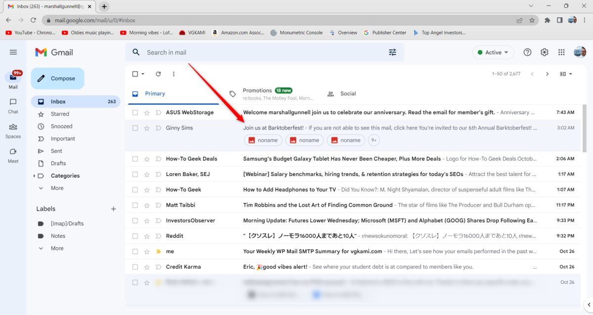 Select an email in Gmail