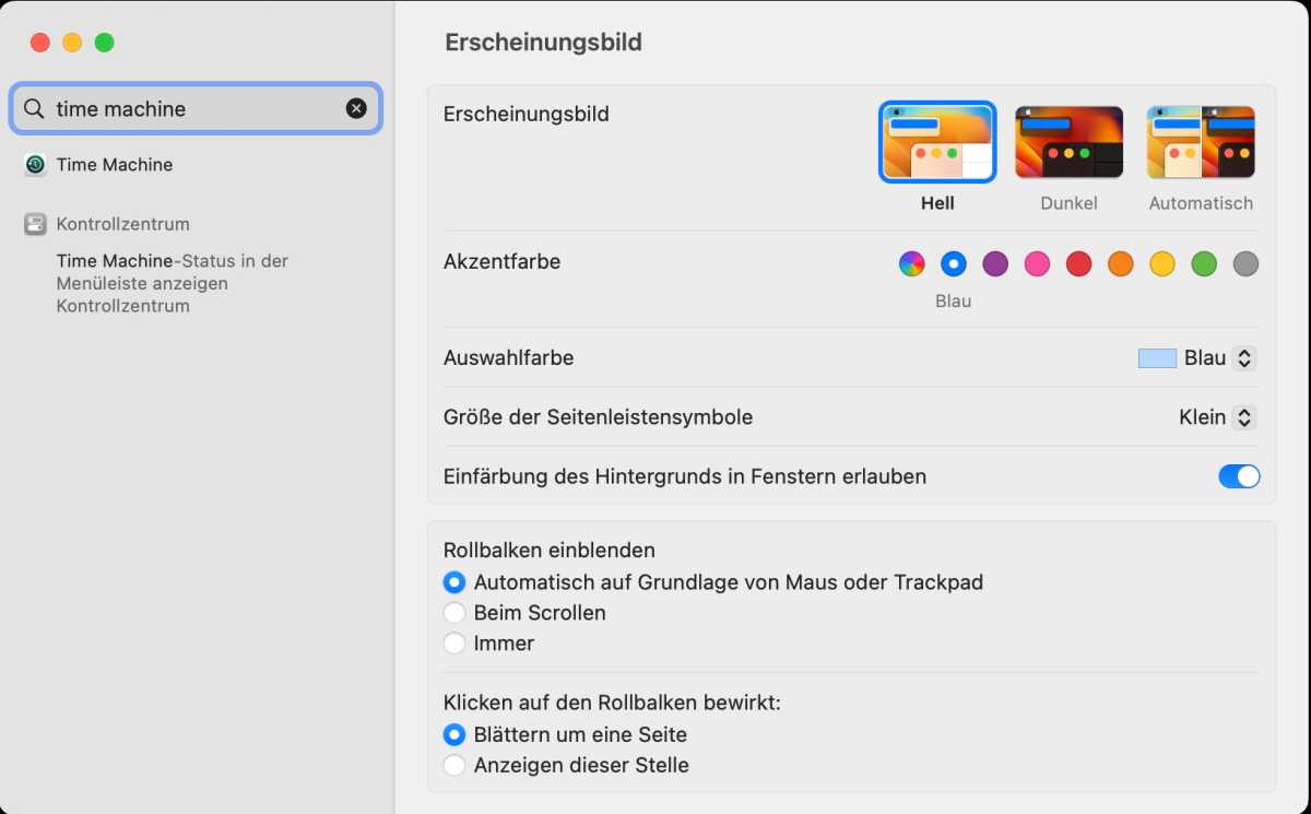 Systemeinstellungen Suche