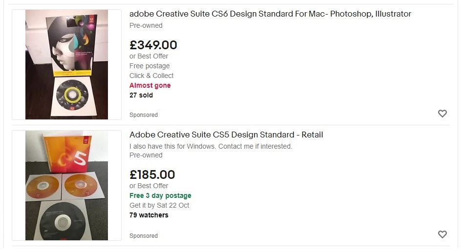Where to download old Adobe software ebay CS6 listing