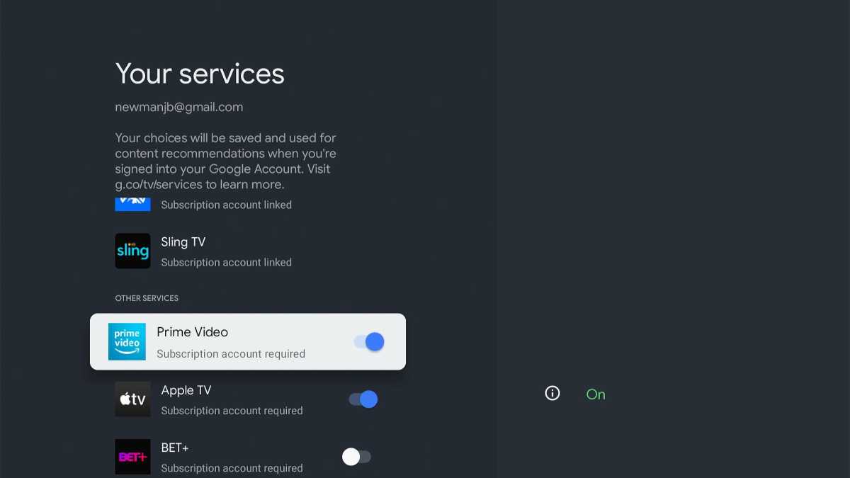 Chromecast with Google TV HD service selection