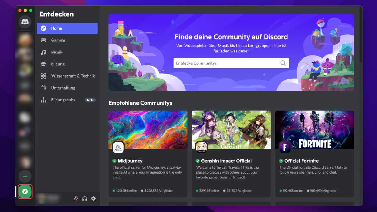 Server entdecken in der Discord-App für Mac