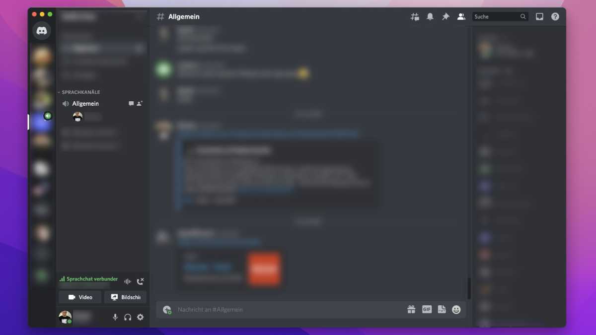 Oberfläche der Discord-App für Mac in einem Sprachkanal