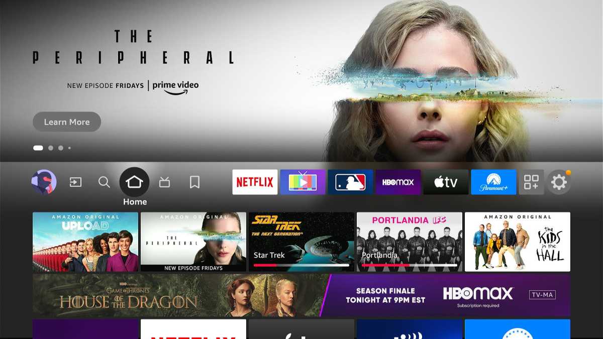 Pantalla de inicio de Fire TV Cube