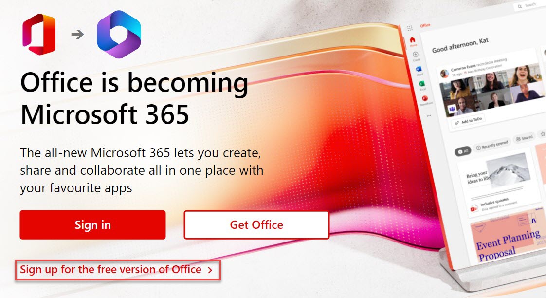 Microsoft Office homepage