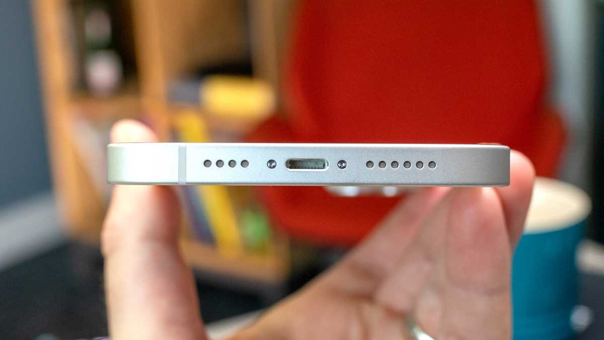 The Lightning port on an iPhone 14 Plus