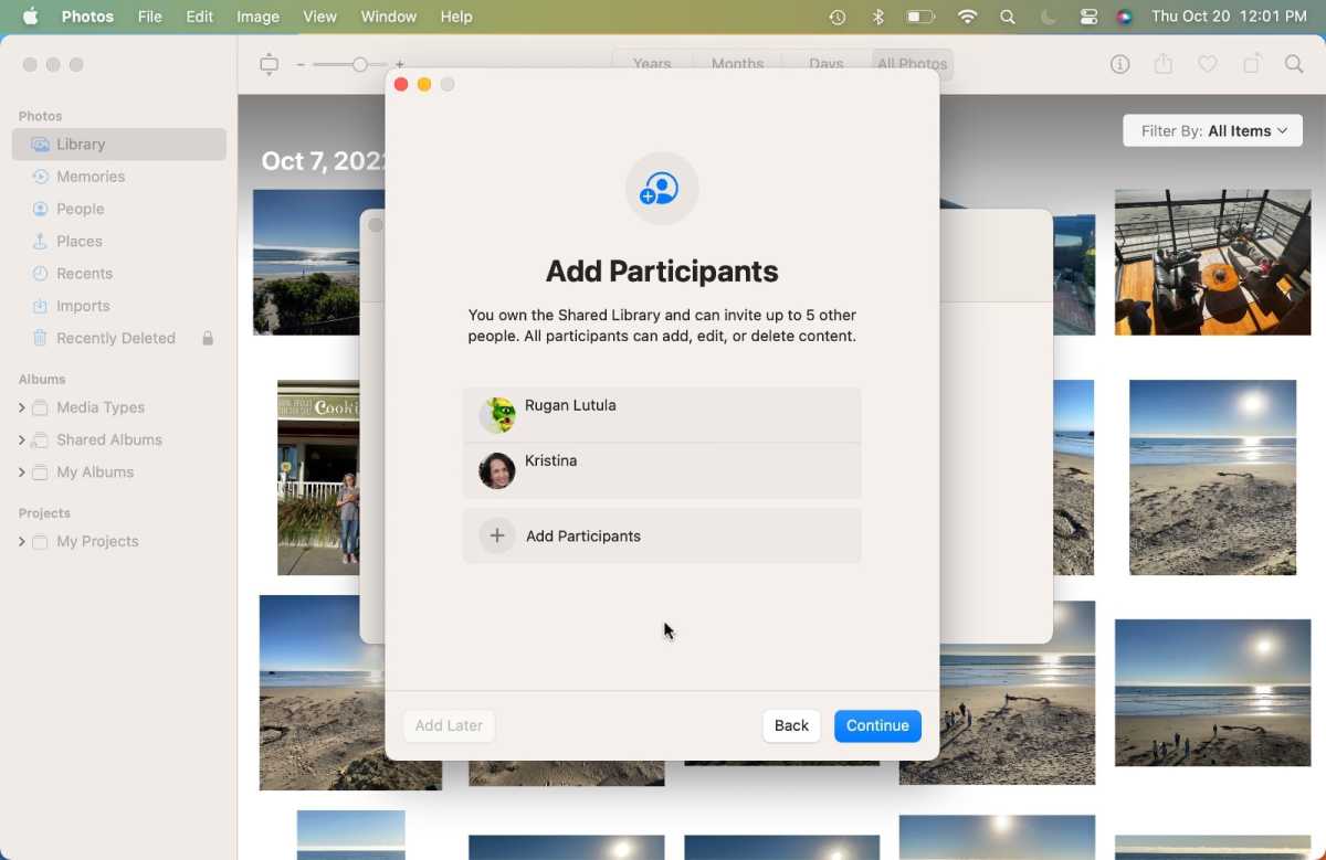 Lorsque vous ajoutez des personnes à une photothèque partagée iCloud, vous pouvez choisir parmi vos contacts.