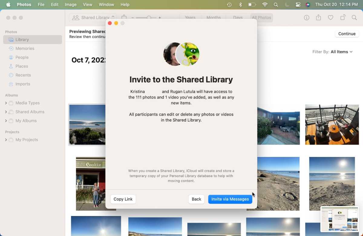 When you send an invite for your iCloud Shared Photo Library, a link goes to the recipient.