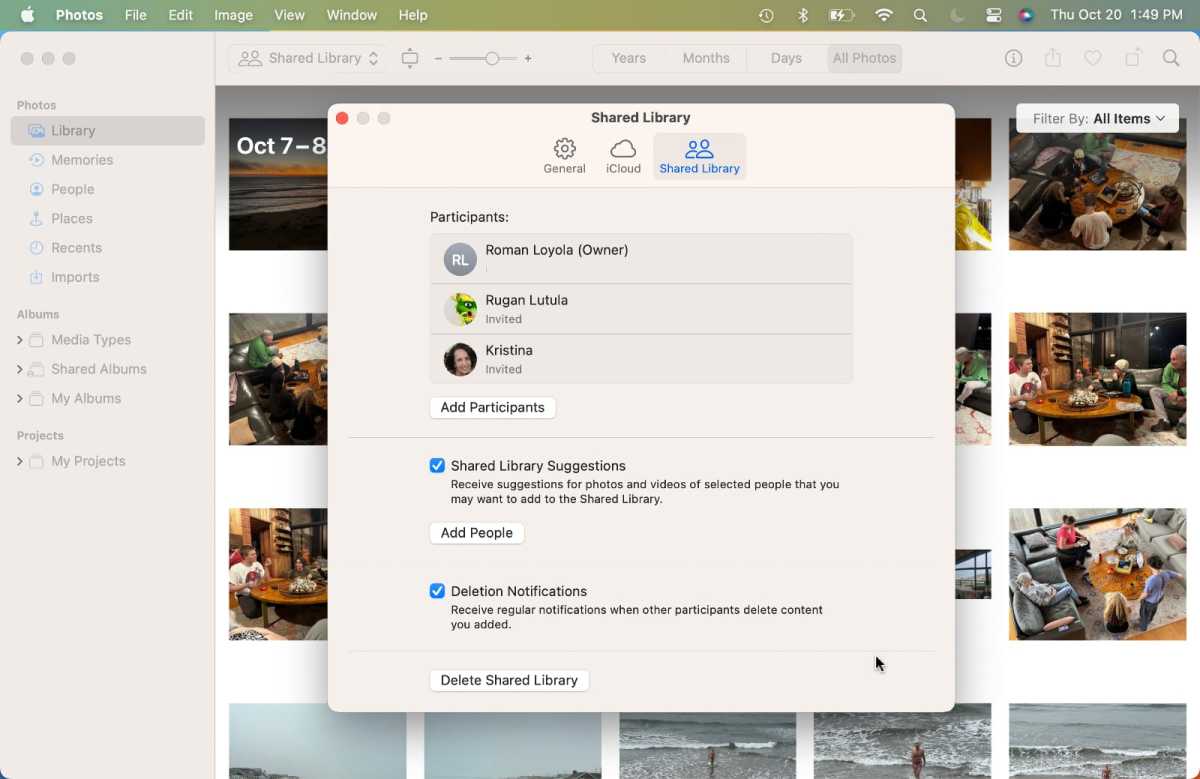 Puede modificar la configuración de su biblioteca de fotos compartidas de iCloud, así como administrar a los participantes.