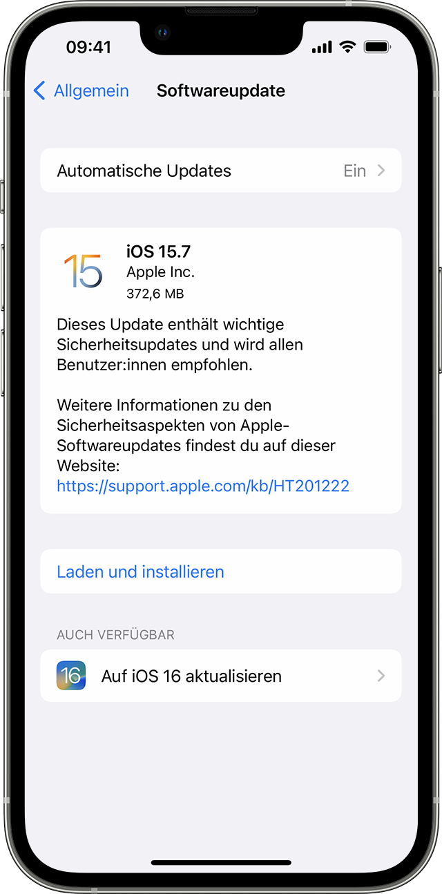 Auf iOS 15 oder 16 aktualisieren