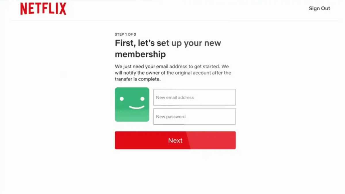 Netflix set up new membership screenshot