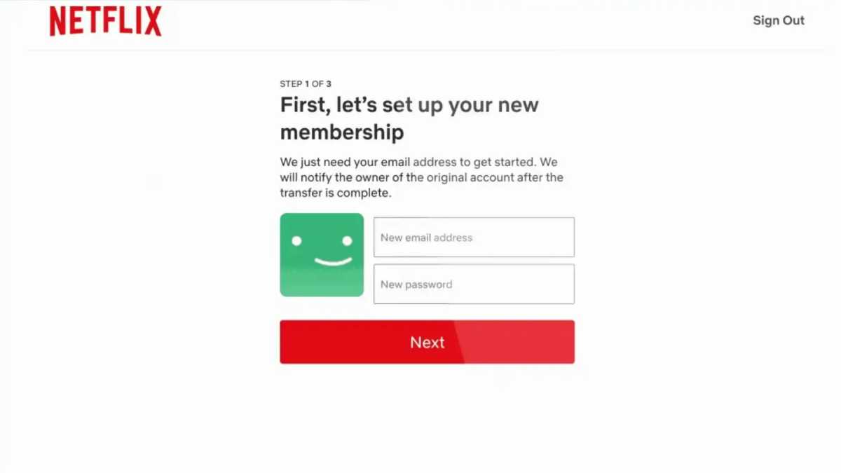 Screenshot of Netflix setting up a new subscription
