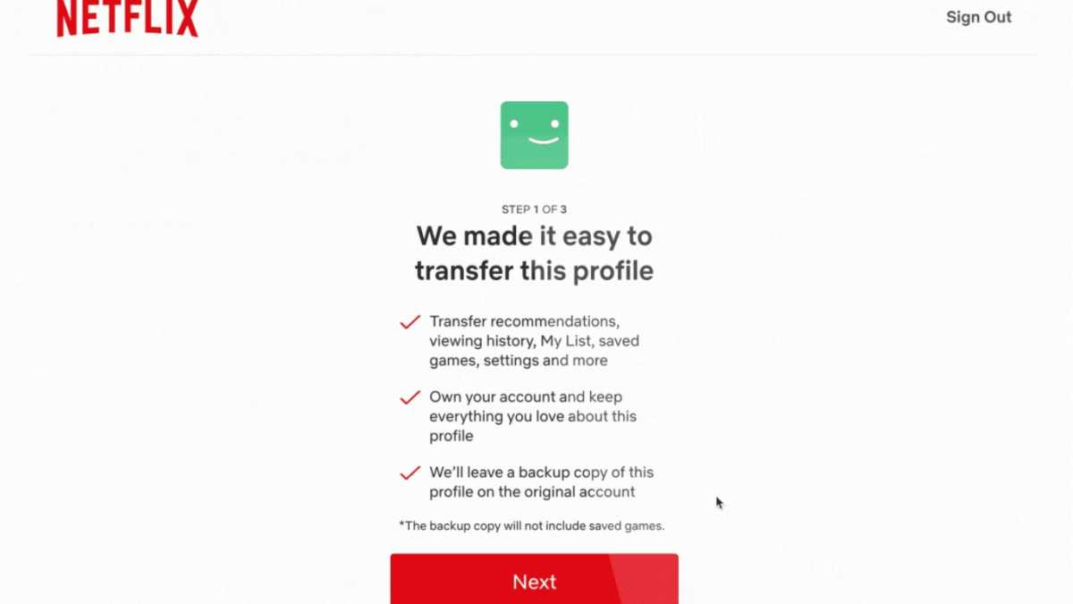 Netflix transfer profile